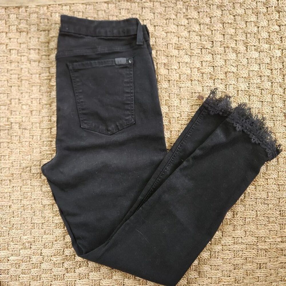 Jen 7 by 7 for all mankind | Black Jean Stretch Sz 10 | straight Leg Lace Hem